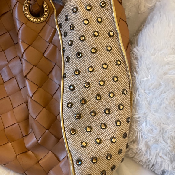 Gorgeous *BRIDGET SHUSTER* Tan Woven Rhinestone Purse Handbag Satchel - Picture 3 of 7